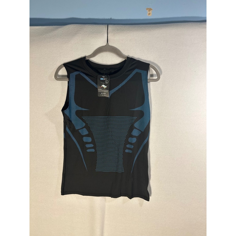 Mens Compression Tank Top Black Blue Superhero Graphic Athletic Gym Shirt L